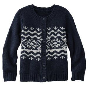 NWT Oshkosh B'gosh Girls Knit Sweater Navy Blue Fair Isle Cardigan L/S T…